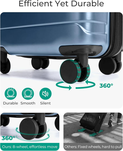 Carry On Luggage 22x14x9 Airline Approved with Spinner Wheels,Lightweight 20 Inch Luggage with TSA Lock,Expandable Hard Shell Carry On Suitcases for Men Women,Gray