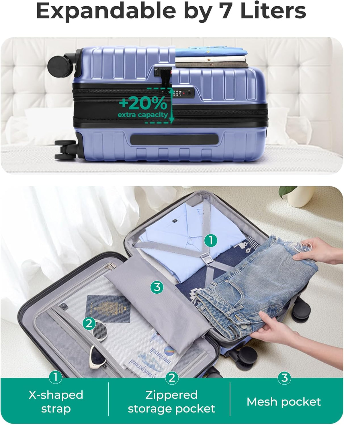 Carry On Luggage 22x14x9 Airline Approved with Spinner Wheels,Lightweight 20 Inch Luggage with TSA Lock,Expandable Hard Shell Carry On Suitcases for Men Women,Gray