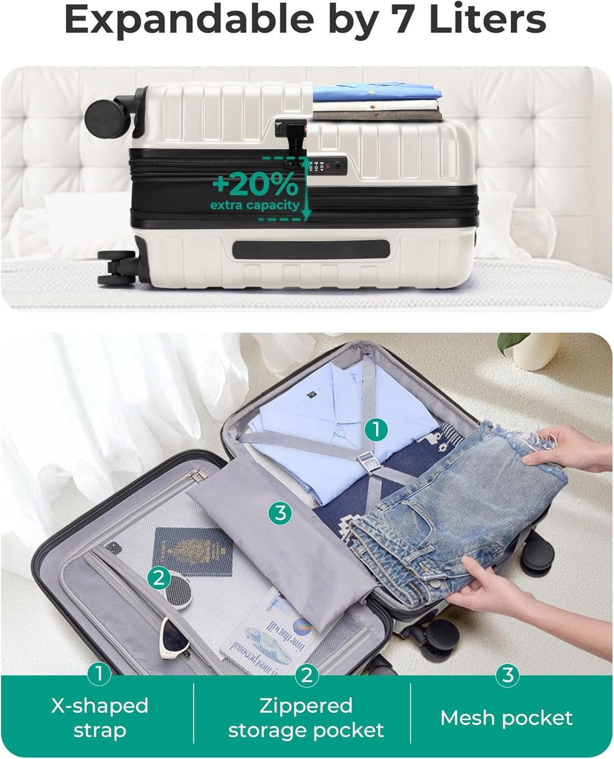 Carry On Luggage 22x14x9 Airline Approved with Spinner Wheels,Lightweight 20 Inch Luggage with TSA Lock,Expandable Hard Shell Carry On Suitcases for Men Women,Gray