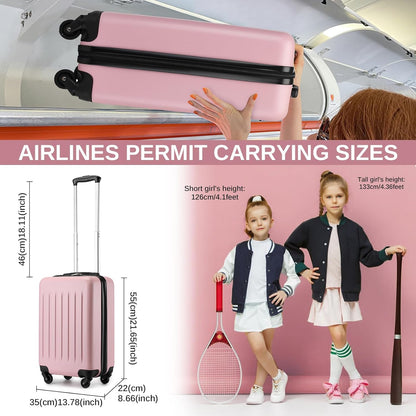 20-Inch Small Hardside Carry-on Suitcase with Spinner Wheels, Lightweight Rolling Cabin Suitcase for Airplane Travel (Pink, for 1-3 Days of Travel)