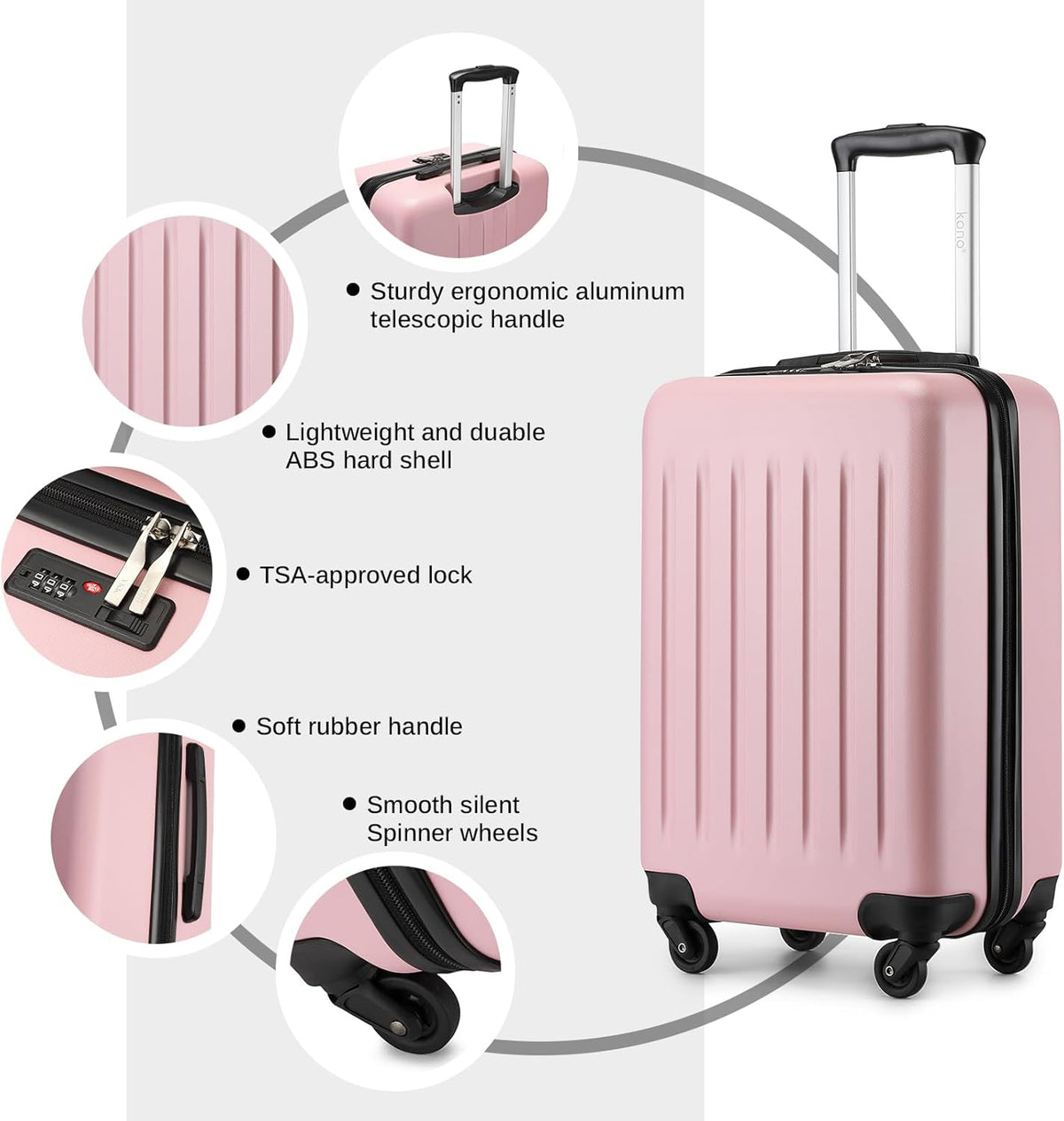 20-Inch Small Hardside Carry-on Suitcase with Spinner Wheels, Lightweight Rolling Cabin Suitcase for Airplane Travel (Pink, for 1-3 Days of Travel)