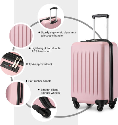 20-Inch Small Hardside Carry-on Suitcase with Spinner Wheels, Lightweight Rolling Cabin Suitcase for Airplane Travel (Pink, for 1-3 Days of Travel)