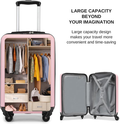 20-Inch Small Hardside Carry-on Suitcase with Spinner Wheels, Lightweight Rolling Cabin Suitcase for Airplane Travel (Pink, for 1-3 Days of Travel)