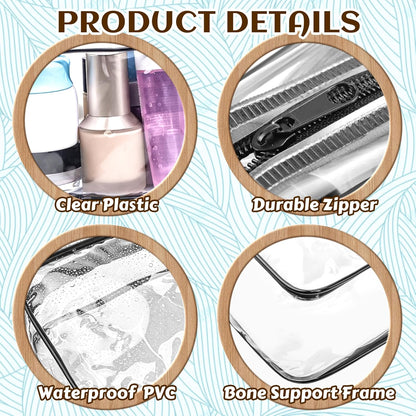 4Pack Clear Makeup Bags Waterproof Organizer Bags with Zipper Transparent Travel Cosmetic Bag TSA Approved Toiletry Bag Pouch Case for Vacation Airport Airline Compliant (Multicolour, Medium)