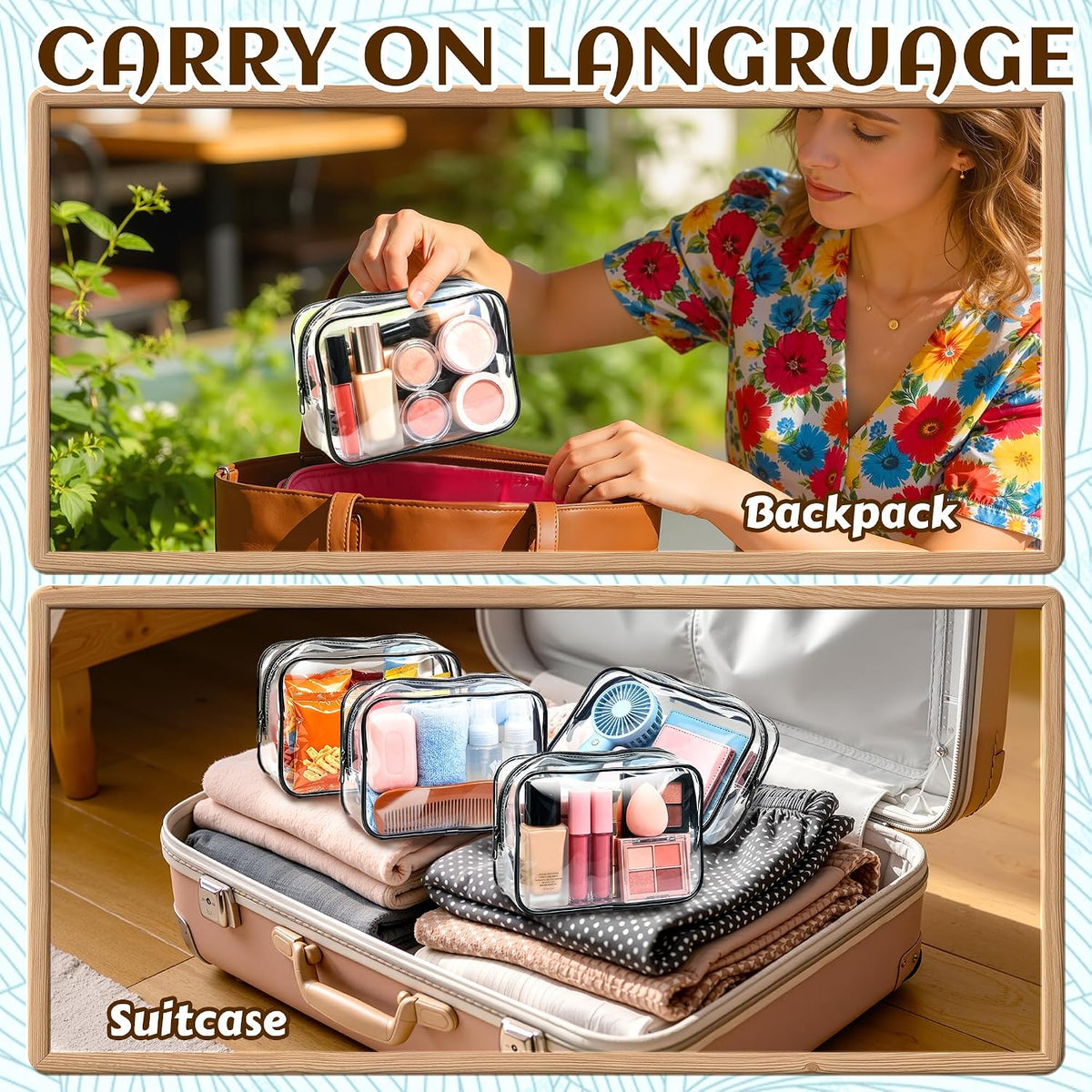 4Pack Clear Makeup Bags Waterproof Organizer Bags with Zipper Transparent Travel Cosmetic Bag TSA Approved Toiletry Bag Pouch Case for Vacation Airport Airline Compliant (Multicolour, Medium)