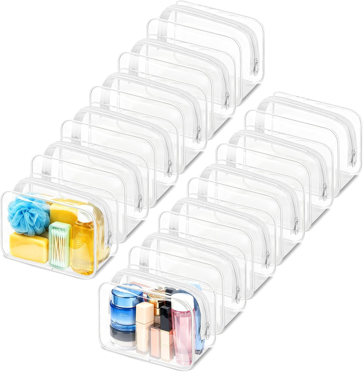 4Pack Clear Makeup Bags Waterproof Organizer Bags with Zipper Transparent Travel Cosmetic Bag TSA Approved Toiletry Bag Pouch Case for Vacation Airport Airline Compliant (Multicolour, Medium)