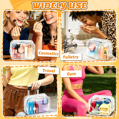 4Pack Clear Makeup Bags Waterproof Organizer Bags with Zipper Transparent Travel Cosmetic Bag TSA Approved Toiletry Bag Pouch Case for Vacation Airport Airline Compliant (Multicolour, Medium)