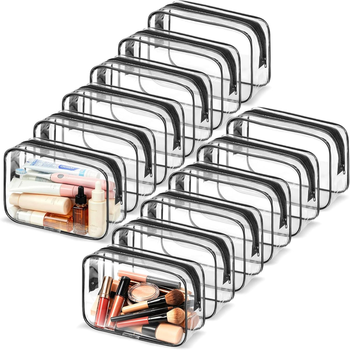 4Pack Clear Makeup Bags Waterproof Organizer Bags with Zipper Transparent Travel Cosmetic Bag TSA Approved Toiletry Bag Pouch Case for Vacation Airport Airline Compliant (Multicolour, Medium)