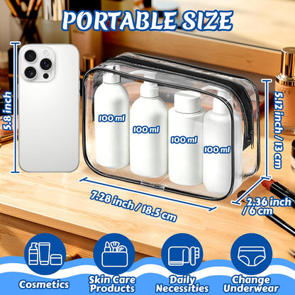 4Pack Clear Makeup Bags Waterproof Organizer Bags with Zipper Transparent Travel Cosmetic Bag TSA Approved Toiletry Bag Pouch Case for Vacation Airport Airline Compliant (Multicolour, Medium)