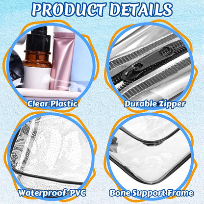 4Pack Clear Makeup Bags Waterproof Organizer Bags with Zipper Transparent Travel Cosmetic Bag TSA Approved Toiletry Bag Pouch Case for Vacation Airport Airline Compliant (Multicolour, Medium)