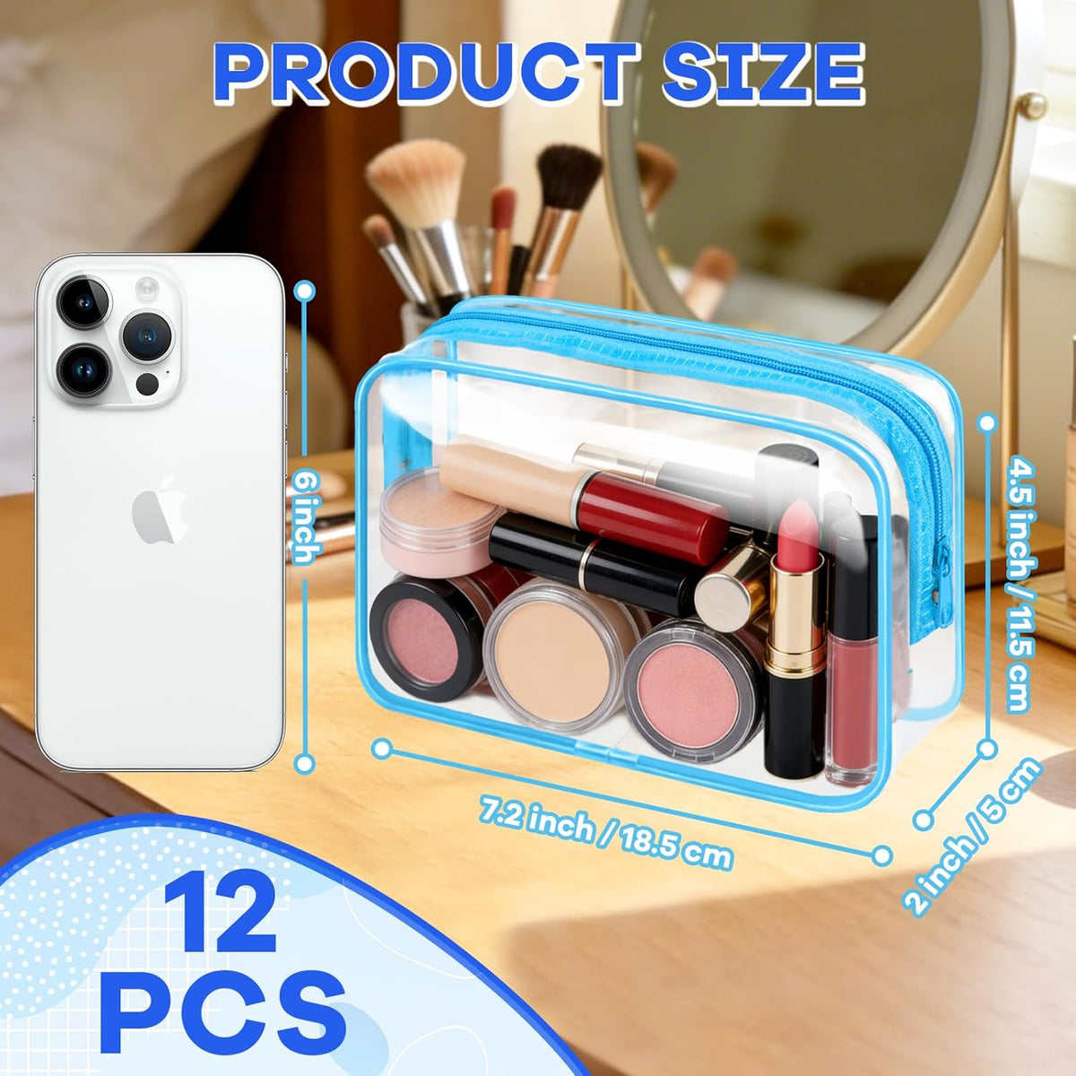 4Pack Clear Makeup Bags Waterproof Organizer Bags with Zipper Transparent Travel Cosmetic Bag TSA Approved Toiletry Bag Pouch Case for Vacation Airport Airline Compliant (Multicolour, Medium)