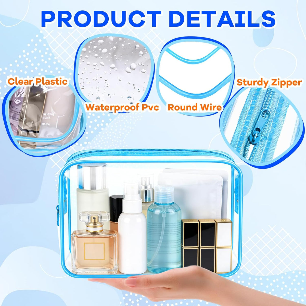 4Pack Clear Makeup Bags Waterproof Organizer Bags with Zipper Transparent Travel Cosmetic Bag TSA Approved Toiletry Bag Pouch Case for Vacation Airport Airline Compliant (Multicolour, Medium)