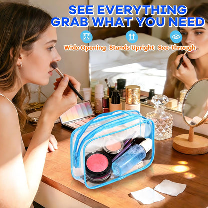 4Pack Clear Makeup Bags Waterproof Organizer Bags with Zipper Transparent Travel Cosmetic Bag TSA Approved Toiletry Bag Pouch Case for Vacation Airport Airline Compliant (Multicolour, Medium)