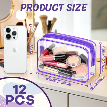 4Pack Clear Makeup Bags Waterproof Organizer Bags with Zipper Transparent Travel Cosmetic Bag TSA Approved Toiletry Bag Pouch Case for Vacation Airport Airline Compliant (Multicolour, Medium)