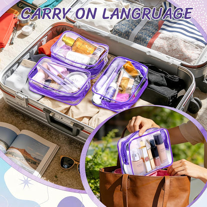 4Pack Clear Makeup Bags Waterproof Organizer Bags with Zipper Transparent Travel Cosmetic Bag TSA Approved Toiletry Bag Pouch Case for Vacation Airport Airline Compliant (Multicolour, Medium)