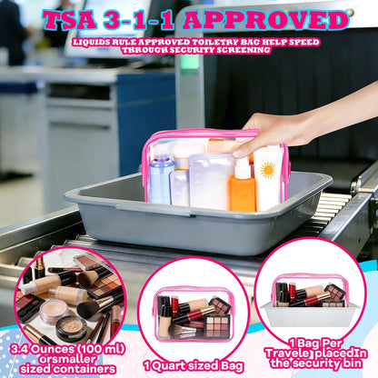 4Pack Clear Makeup Bags Waterproof Organizer Bags with Zipper Transparent Travel Cosmetic Bag TSA Approved Toiletry Bag Pouch Case for Vacation Airport Airline Compliant (Multicolour, Medium)