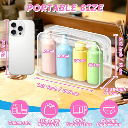 4Pack Clear Makeup Bags Waterproof Organizer Bags with Zipper Transparent Travel Cosmetic Bag TSA Approved Toiletry Bag Pouch Case for Vacation Airport Airline Compliant (Multicolour, Medium)