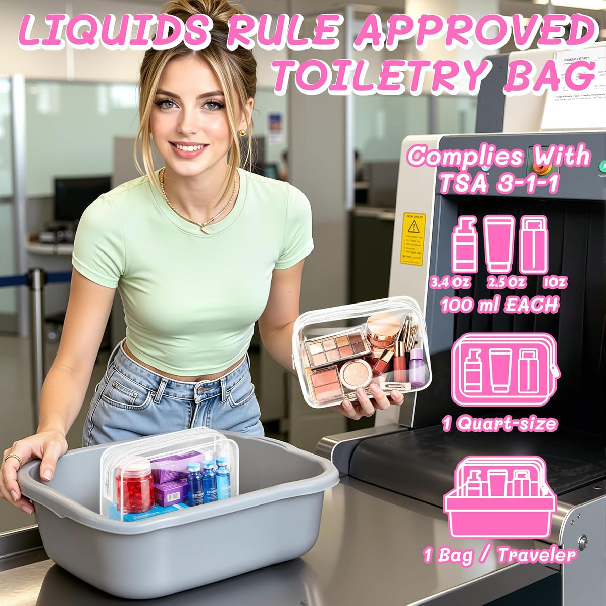 4Pack Clear Makeup Bags Waterproof Organizer Bags with Zipper Transparent Travel Cosmetic Bag TSA Approved Toiletry Bag Pouch Case for Vacation Airport Airline Compliant (Multicolour, Medium)