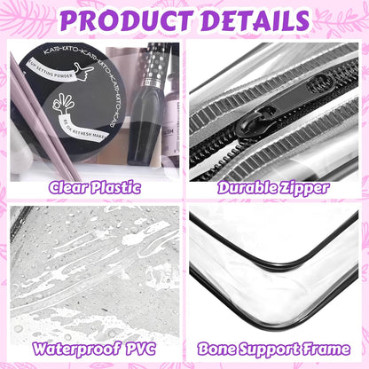4Pack Clear Makeup Bags Waterproof Organizer Bags with Zipper Transparent Travel Cosmetic Bag TSA Approved Toiletry Bag Pouch Case for Vacation Airport Airline Compliant (Multicolour, Medium)