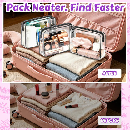 4Pack Clear Makeup Bags Waterproof Organizer Bags with Zipper Transparent Travel Cosmetic Bag TSA Approved Toiletry Bag Pouch Case for Vacation Airport Airline Compliant (Multicolour, Medium)