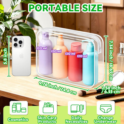 4Pack Clear Makeup Bags Waterproof Organizer Bags with Zipper Transparent Travel Cosmetic Bag TSA Approved Toiletry Bag Pouch Case for Vacation Airport Airline Compliant (Multicolour, Medium)