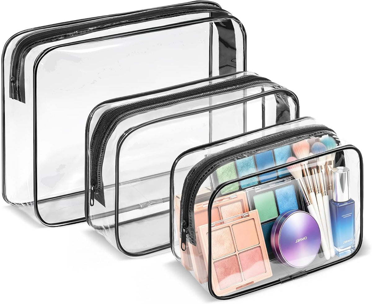 4Pack Clear Makeup Bags Waterproof Organizer Bags with Zipper Transparent Travel Cosmetic Bag TSA Approved Toiletry Bag Pouch Case for Vacation Airport Airline Compliant (Multicolour, Medium)