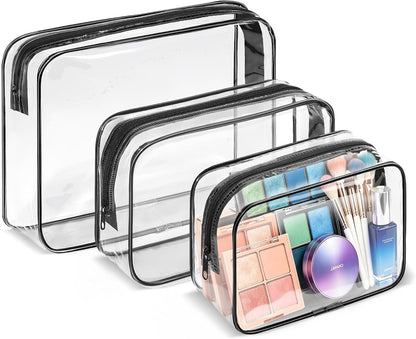 4Pack Clear Makeup Bags Waterproof Organizer Bags with Zipper Transparent Travel Cosmetic Bag TSA Approved Toiletry Bag Pouch Case for Vacation Airport Airline Compliant (Multicolour, Medium)