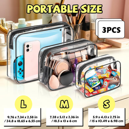 4Pack Clear Makeup Bags Waterproof Organizer Bags with Zipper Transparent Travel Cosmetic Bag TSA Approved Toiletry Bag Pouch Case for Vacation Airport Airline Compliant (Multicolour, Medium)