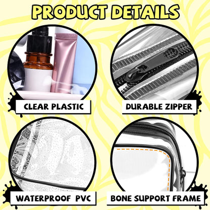 4Pack Clear Makeup Bags Waterproof Organizer Bags with Zipper Transparent Travel Cosmetic Bag TSA Approved Toiletry Bag Pouch Case for Vacation Airport Airline Compliant (Multicolour, Medium)