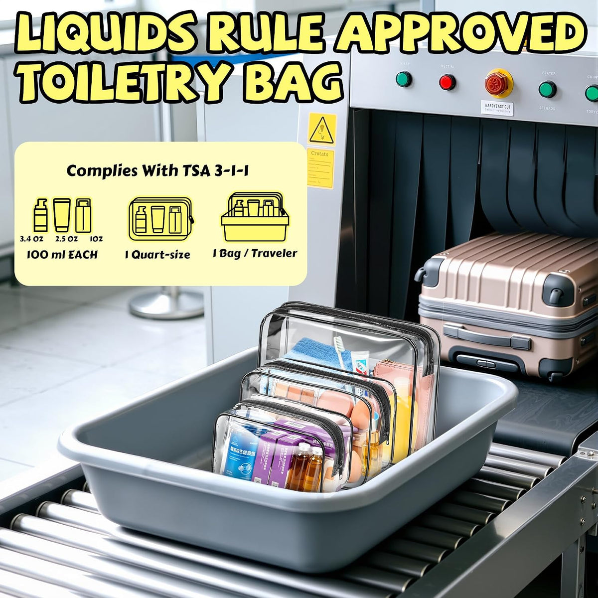 4Pack Clear Makeup Bags Waterproof Organizer Bags with Zipper Transparent Travel Cosmetic Bag TSA Approved Toiletry Bag Pouch Case for Vacation Airport Airline Compliant (Multicolour, Medium)