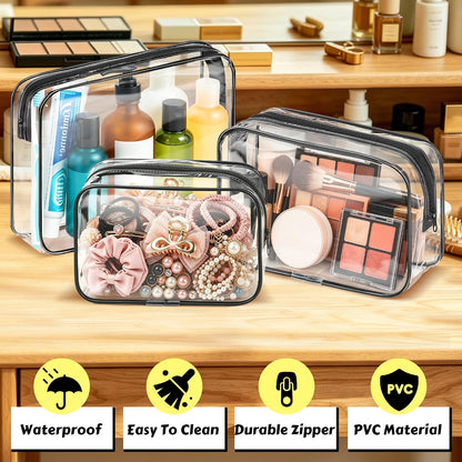 4Pack Clear Makeup Bags Waterproof Organizer Bags with Zipper Transparent Travel Cosmetic Bag TSA Approved Toiletry Bag Pouch Case for Vacation Airport Airline Compliant (Multicolour, Medium)
