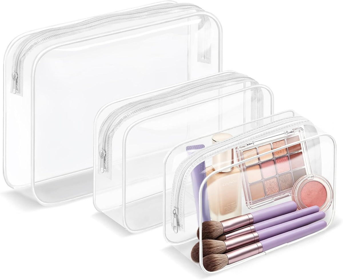 4Pack Clear Makeup Bags Waterproof Organizer Bags with Zipper Transparent Travel Cosmetic Bag TSA Approved Toiletry Bag Pouch Case for Vacation Airport Airline Compliant (Multicolour, Medium)