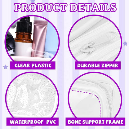 4Pack Clear Makeup Bags Waterproof Organizer Bags with Zipper Transparent Travel Cosmetic Bag TSA Approved Toiletry Bag Pouch Case for Vacation Airport Airline Compliant (Multicolour, Medium)