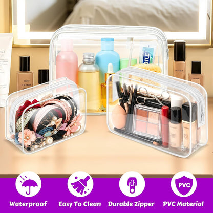 4Pack Clear Makeup Bags Waterproof Organizer Bags with Zipper Transparent Travel Cosmetic Bag TSA Approved Toiletry Bag Pouch Case for Vacation Airport Airline Compliant (Multicolour, Medium)