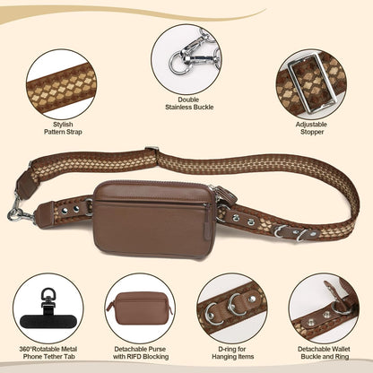 Clip and Go Phone Strap with Crossbody Wallet, Adjustable Phone Lanyard with Detachable RFID Wristlet Wallet, Anti-Theft Leather Purse with ID Window for Travel Essentials (Black)