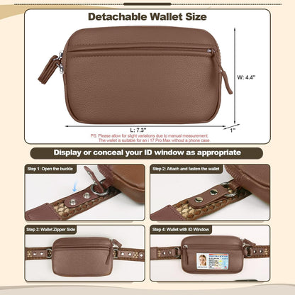 Clip and Go Phone Strap with Crossbody Wallet, Adjustable Phone Lanyard with Detachable RFID Wristlet Wallet, Anti-Theft Leather Purse with ID Window for Travel Essentials (Black)