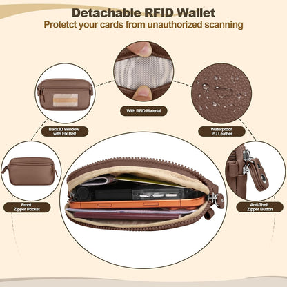 Clip and Go Phone Strap with Crossbody Wallet, Adjustable Phone Lanyard with Detachable RFID Wristlet Wallet, Anti-Theft Leather Purse with ID Window for Travel Essentials (Black)