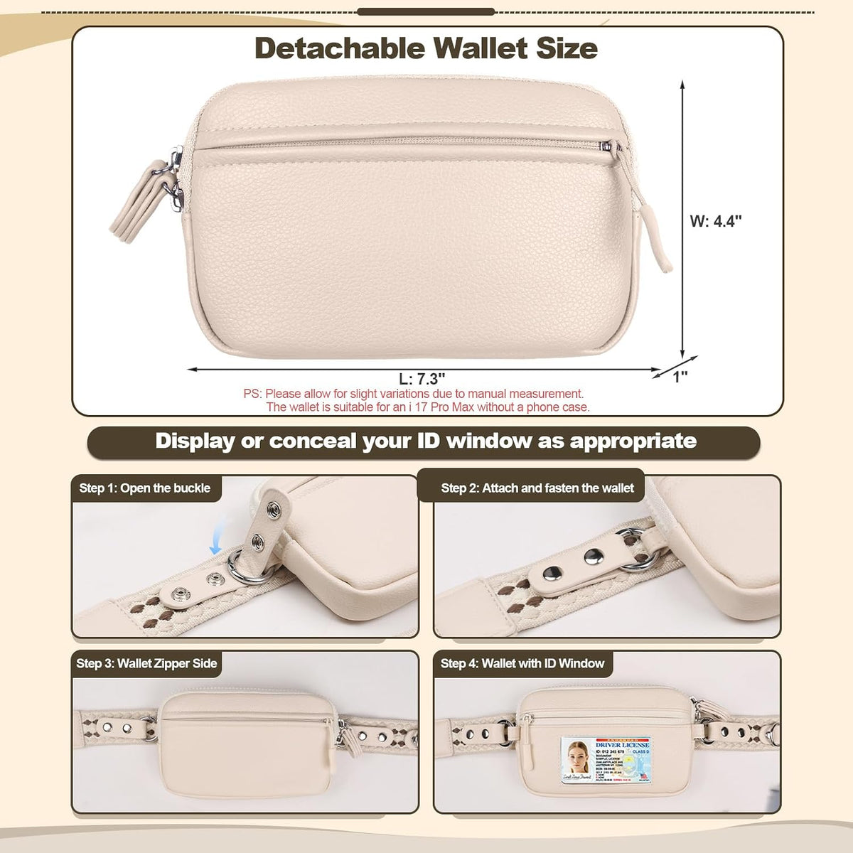 Clip and Go Phone Strap with Crossbody Wallet, Adjustable Phone Lanyard with Detachable RFID Wristlet Wallet, Anti-Theft Leather Purse with ID Window for Travel Essentials (Black)