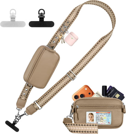 Clip and Go Phone Strap with Crossbody Wallet, Adjustable Phone Lanyard with Detachable RFID Wristlet Wallet, Anti-Theft Leather Purse with ID Window for Travel Essentials (Black)