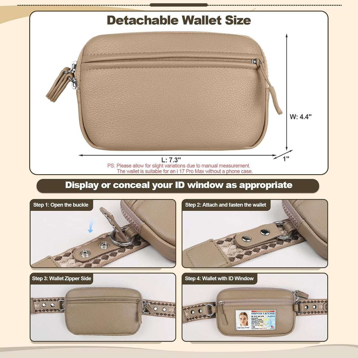 Clip and Go Phone Strap with Crossbody Wallet, Adjustable Phone Lanyard with Detachable RFID Wristlet Wallet, Anti-Theft Leather Purse with ID Window for Travel Essentials (Black)