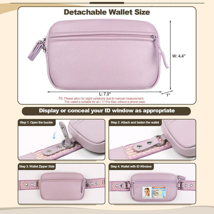 Clip and Go Phone Strap with Crossbody Wallet, Adjustable Phone Lanyard with Detachable RFID Wristlet Wallet, Anti-Theft Leather Purse with ID Window for Travel Essentials (Black)