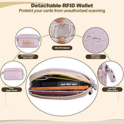 Clip and Go Phone Strap with Crossbody Wallet, Adjustable Phone Lanyard with Detachable RFID Wristlet Wallet, Anti-Theft Leather Purse with ID Window for Travel Essentials (Black)