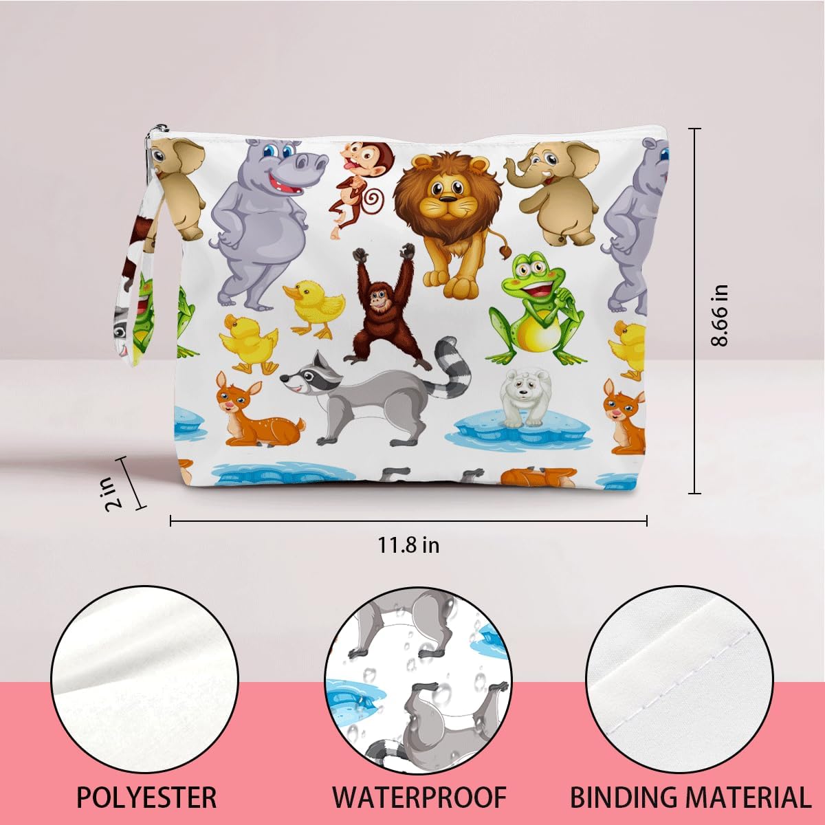 Wet Dry Bag, Wet Bag for Swimsuit, Diaper Sunscreen Large Zipper Pouch Waterproof Pouch, Beach Bags for Women, Various Cartoon Animal Patterns, Gifts for Ladies Girls Friends Colleagues and Sisters