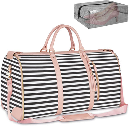 Garment Duffle Bags for Travel, Convertible Carry On Garment Bag for Women, Large PU Leather Foldable Travel Bag with Shoe Pouch, 2 in 1 Hanging Suitcase Dress Suit Travel Bags, Pink