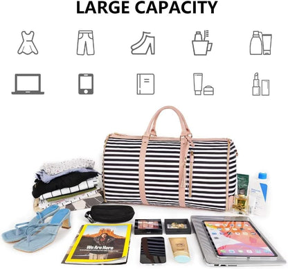 Garment Duffle Bags for Travel, Convertible Carry On Garment Bag for Women, Large PU Leather Foldable Travel Bag with Shoe Pouch, 2 in 1 Hanging Suitcase Dress Suit Travel Bags, Pink