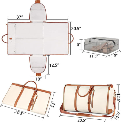 Garment Duffle Bags for Travel, Convertible Carry On Garment Bag for Women, Large PU Leather Foldable Travel Bag with Shoe Pouch, 2 in 1 Hanging Suitcase Dress Suit Travel Bags, Pink