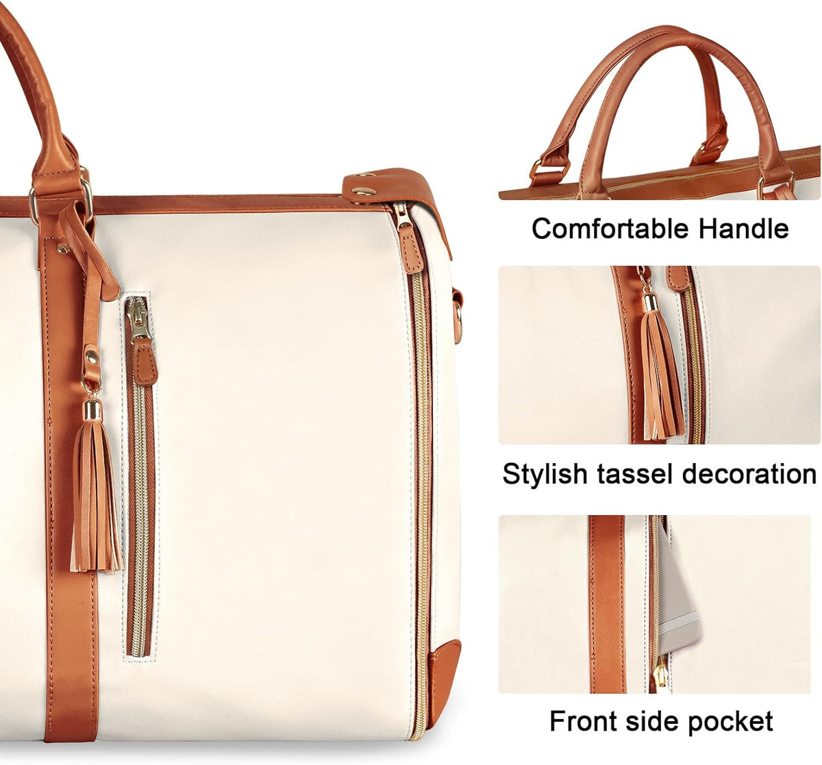 Garment Duffle Bags for Travel, Convertible Carry On Garment Bag for Women, Large PU Leather Foldable Travel Bag with Shoe Pouch, 2 in 1 Hanging Suitcase Dress Suit Travel Bags, Pink