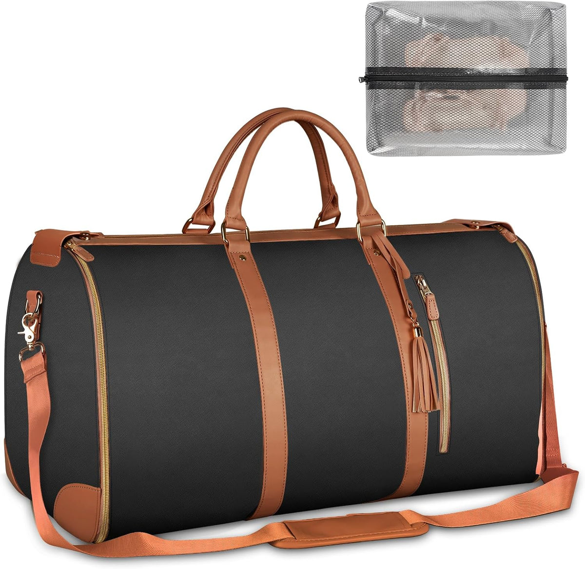 Garment Duffle Bags for Travel, Convertible Carry On Garment Bag for Women, Large PU Leather Foldable Travel Bag with Shoe Pouch, 2 in 1 Hanging Suitcase Dress Suit Travel Bags, Pink