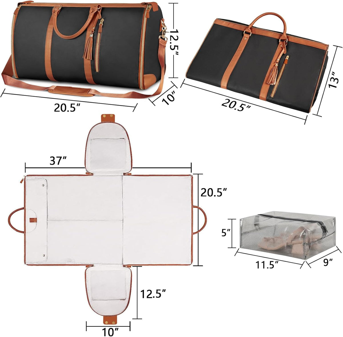 Garment Duffle Bags for Travel, Convertible Carry On Garment Bag for Women, Large PU Leather Foldable Travel Bag with Shoe Pouch, 2 in 1 Hanging Suitcase Dress Suit Travel Bags, Pink
