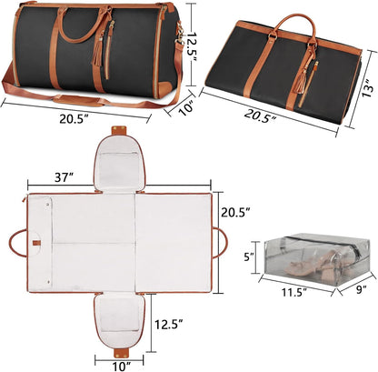 Garment Duffle Bags for Travel, Convertible Carry On Garment Bag for Women, Large PU Leather Foldable Travel Bag with Shoe Pouch, 2 in 1 Hanging Suitcase Dress Suit Travel Bags, Pink